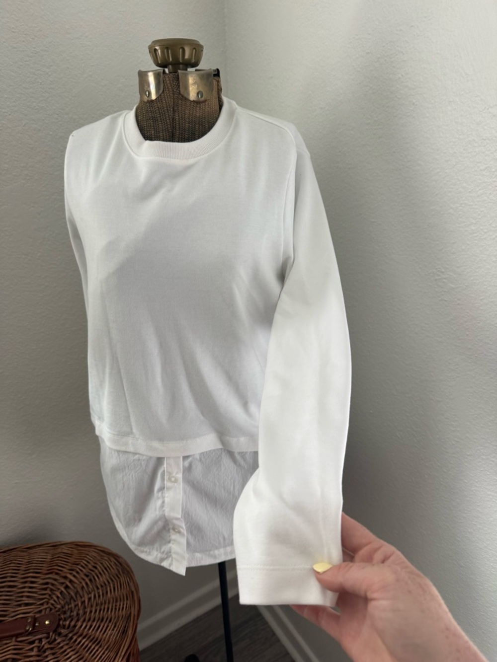 Athleta White Layered-Look Crewneck Sweatshirt